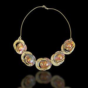 Beautiful Art Deco Modernist Mixed Metal Brass Enamel Necklace -